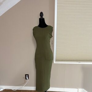 Olive Green Sleeveless Maxi Dress - Classic Bodycon Fit